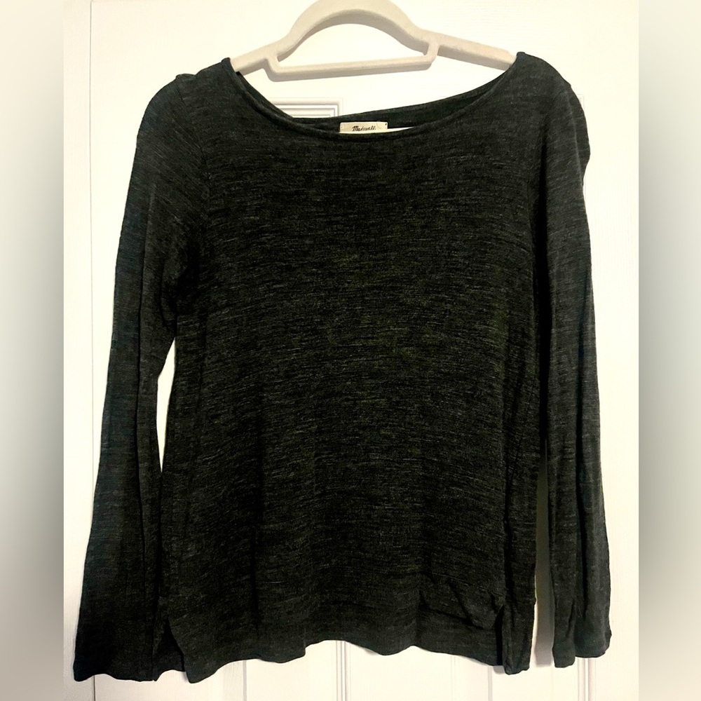 Madewell XS Women’s Heather Grey Anthem Fitted Boatneck Long Sleeve Shirt